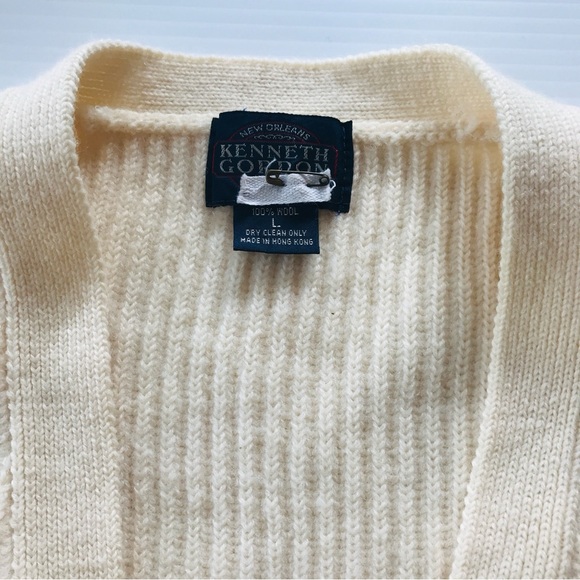 Wool cardigan natural color monogram h pockets Kenneth Gordon - Picture 2 of 4